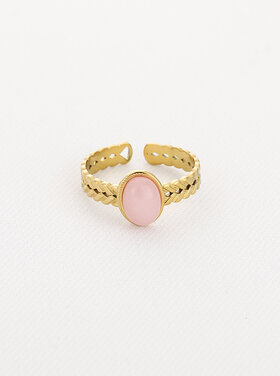 Gold Basic Natural Stone Ring / Rose Quartz