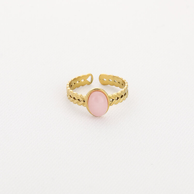 Gold Basic Natural Stone Ring / Rose Quartz