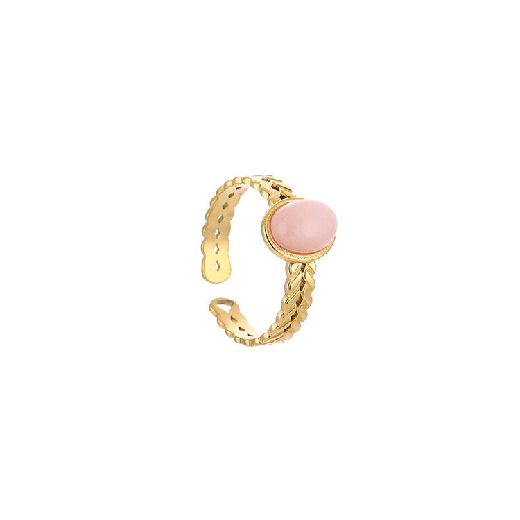 Gold Basic Natural Stone Ring / Rose Quartz