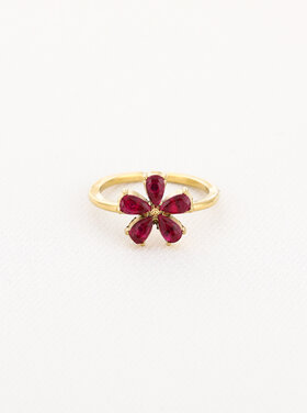 Gold Flower Crystal Ring / Fuchsia