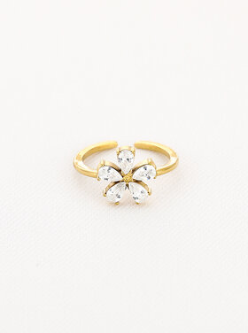 Gold Flower Crystal Ring / White