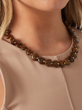 Small Heart Beaded Statement Necklace / Brown