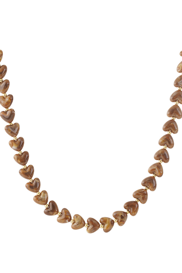 Small Heart Beaded Statement Necklace / Brown
