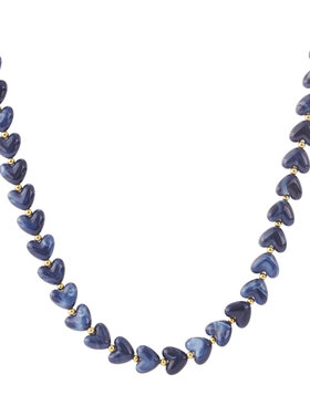 Small Heart Beaded Statement Necklace / Navy Blue