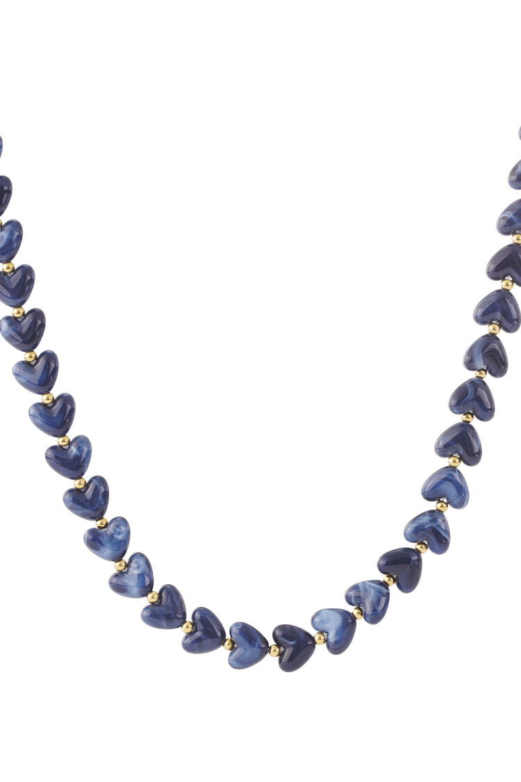 Small Heart Beaded Statement Necklace / Navy Blue