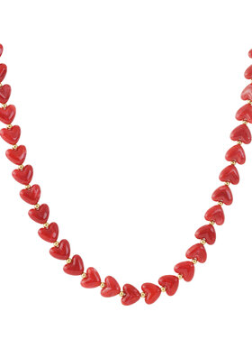 Small Heart Beaded Statement Necklace / Red