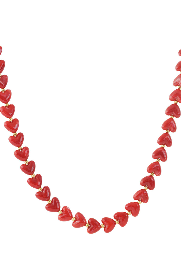 Small Heart Beaded Statement Necklace / Red