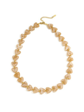 Small Heart Beaded Statement Necklace / Light Brown