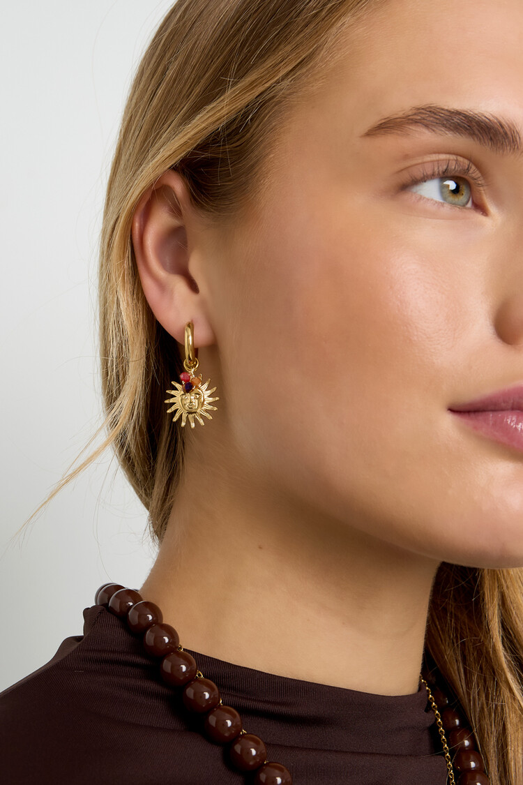 Gold Sparkling Sun Beads Earrings / Brown