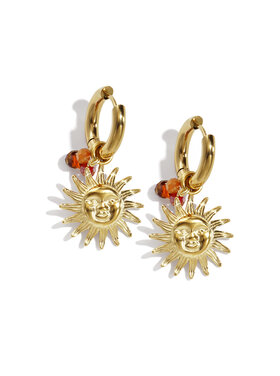 Gold Sparkling Sun Beads Earrings / Brown