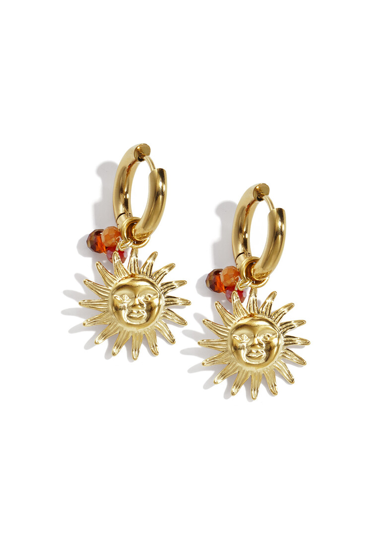 Gold Sparkling Sun Beads Earrings / Brown