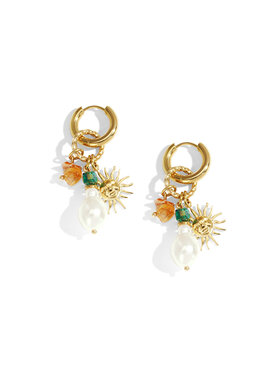 Gold Pearl Sun Beads Earrings