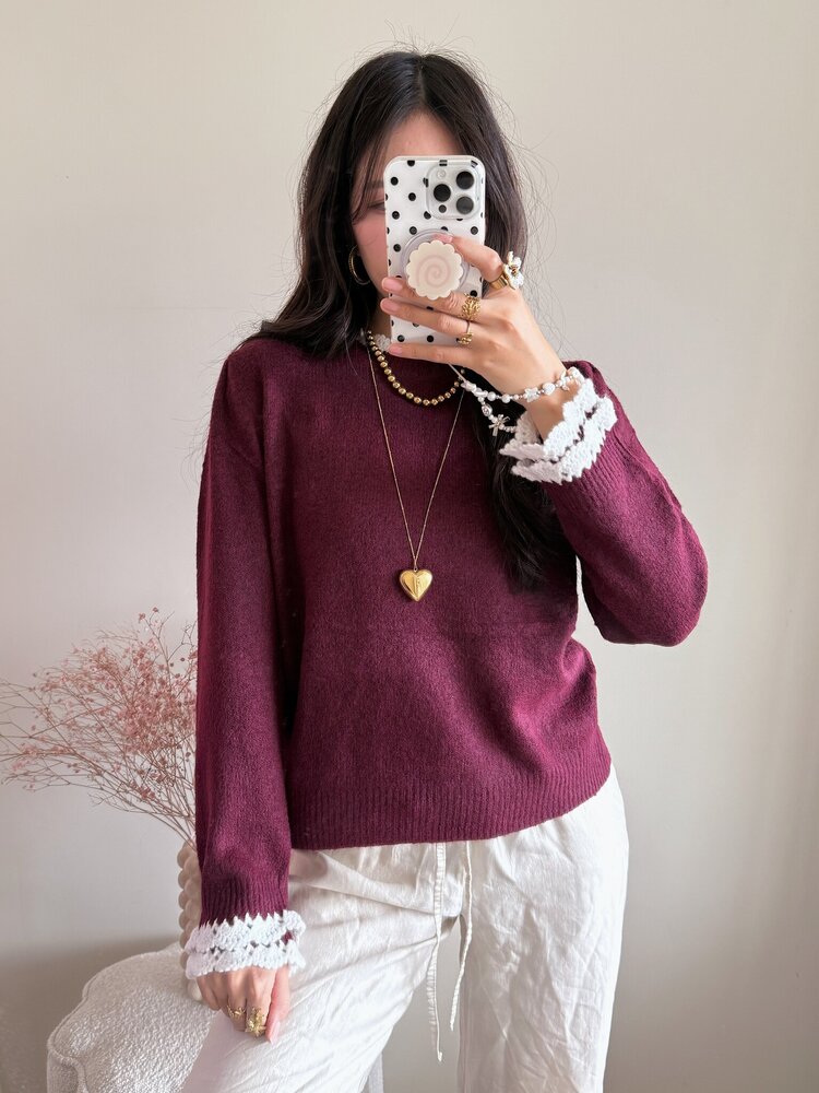 Luisa Embroidery Knit Sweater / Light Grey