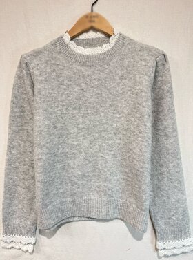 Luisa Embroidery Knit Sweater / Light Grey
