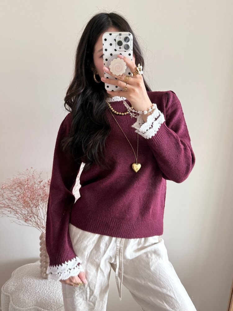 Luisa Embroidery Knit Sweater / Light Pink