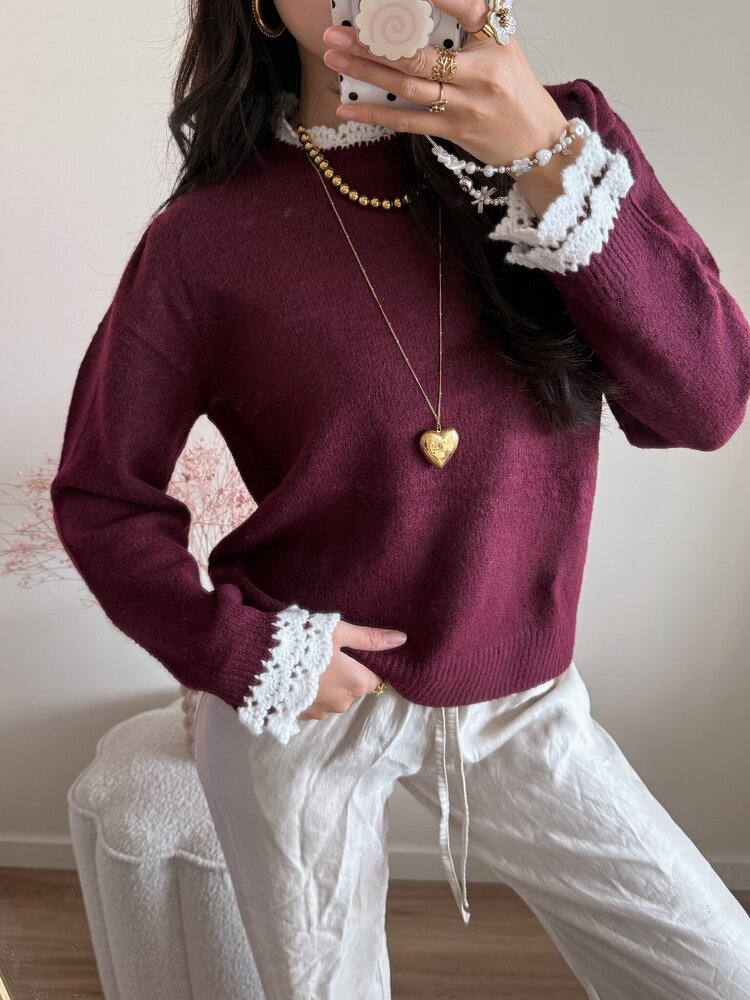 Luisa Embroidery Knit Sweater / Light Pink