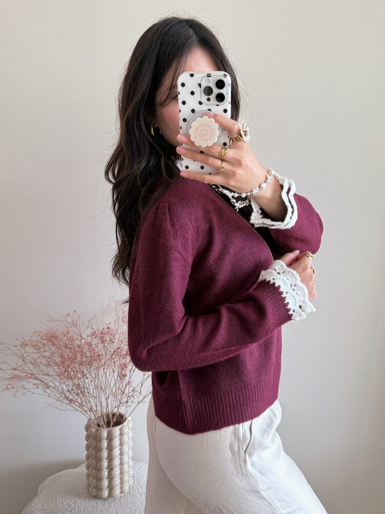 Luisa Embroidery Knit Sweater / Light Pink