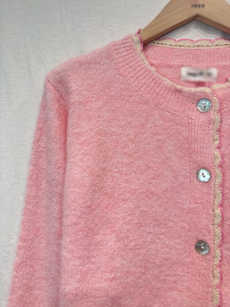 Luana Scallop Trim Cardigan / Pink