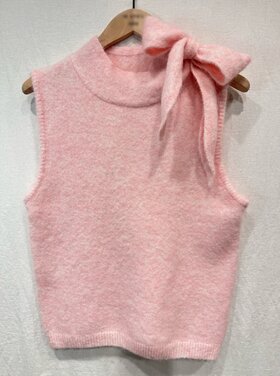 Angelina Bow Gilet Sweater / Light Pink