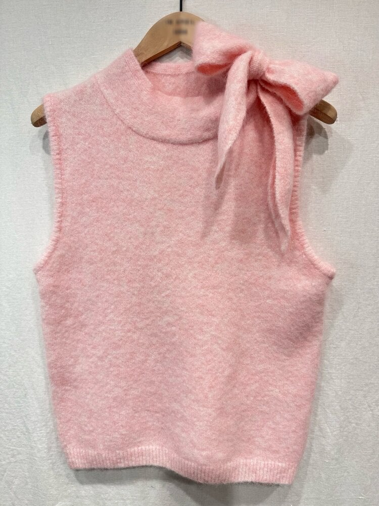 Angelina Bow Gilet Sweater / Light Pink