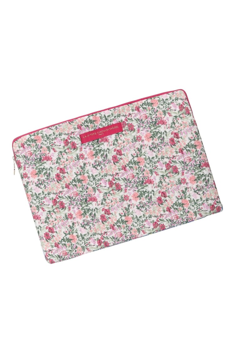 Belin Flower Laptop Pouch / Rose Pink & Green
