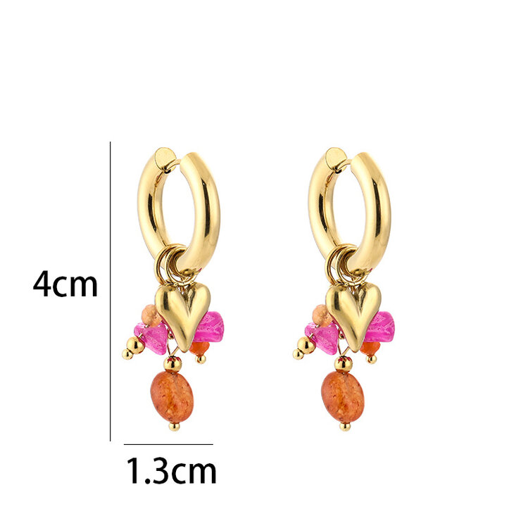 Gold Heart Beads Mix Earrings / Fuchsia
