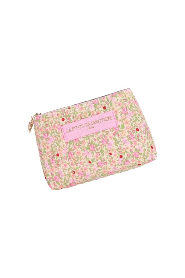 Ava Small Flower Wallet Pouch / Light Pink & Green