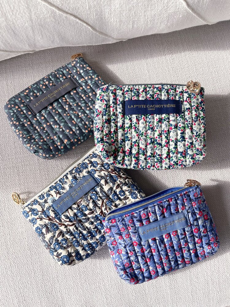 Ava Small Flower Wallet Pouch / Neon Pink & Blue