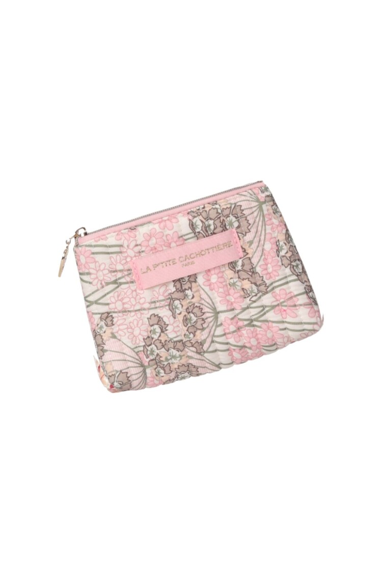Ava Small Flower Wallet Pouch / Pink & Taupe