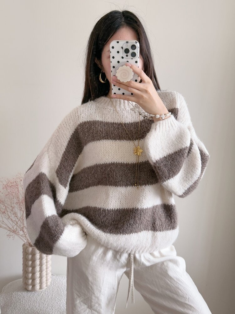Lucia Oversized Striped Sweater / Brown & Pink
