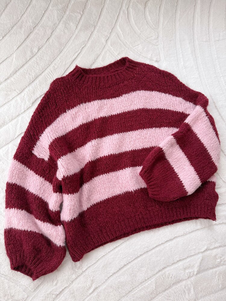 Lucia Oversized Striped Sweater / Bordeaux & Pink