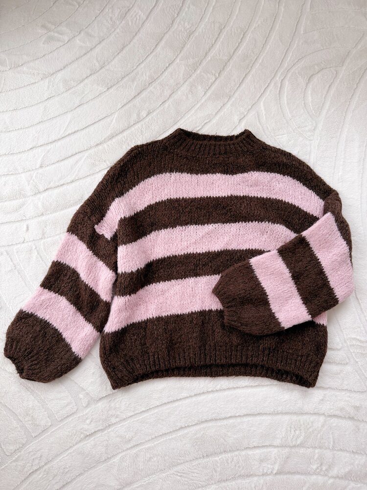 Lucia Oversized Striped Sweater / Brown & Pink