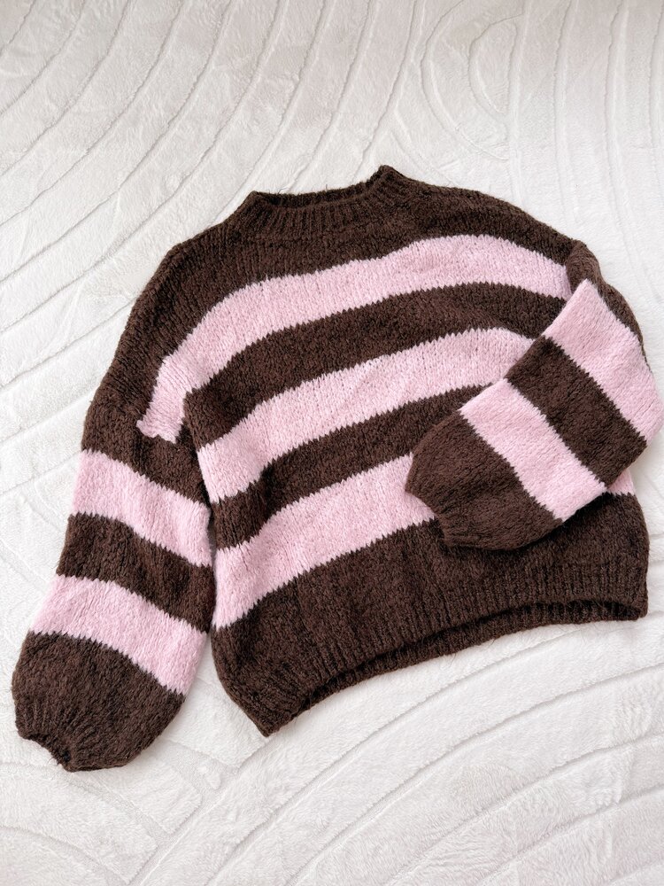 Lucia Oversized Striped Sweater / Brown & Pink