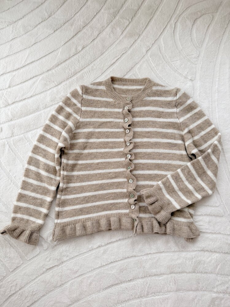 Svea Striped Ruffle Cardigan / Taupe