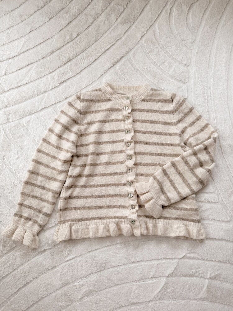 Svea Striped Ruffle Cardigan / Beige