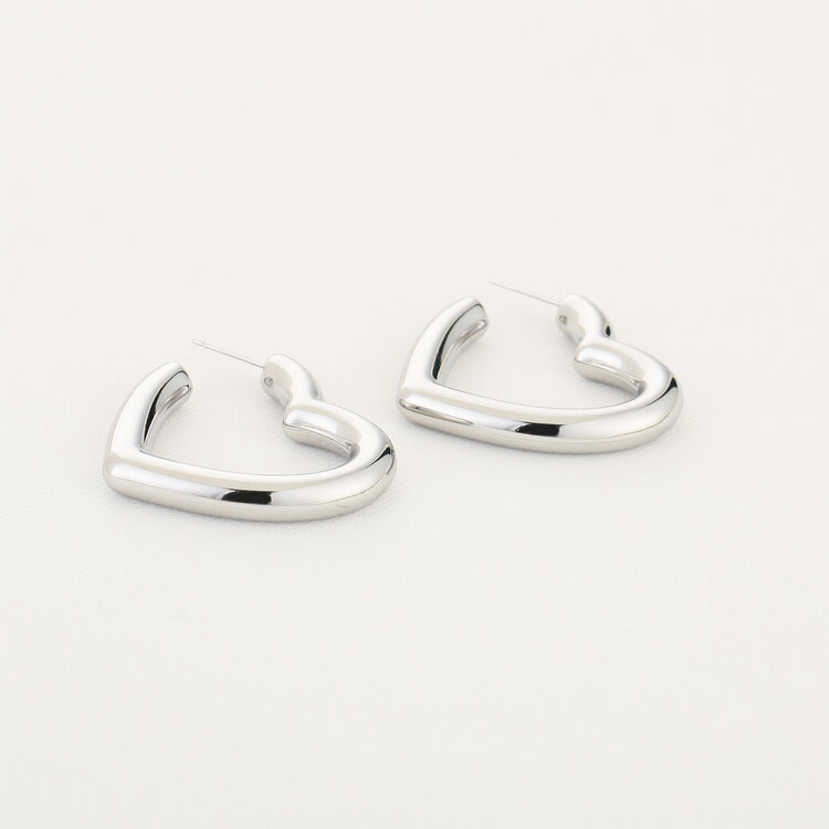 Silver Small Bold Heart Hoop Earrings