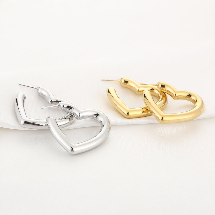 Silver Small Bold Heart Hoop Earrings