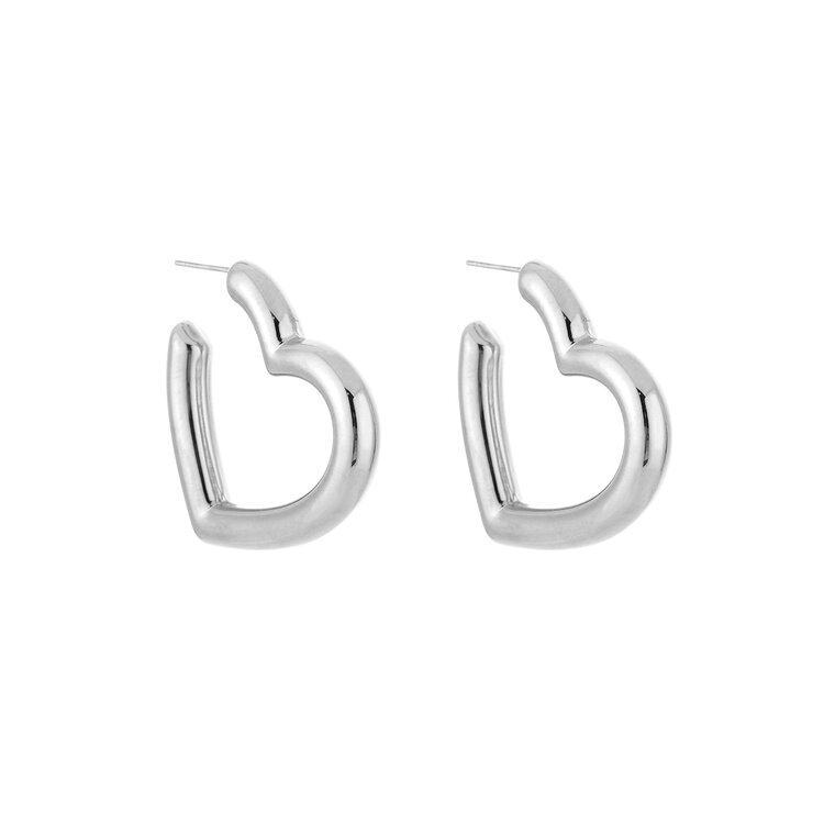 Silver Small Bold Heart Hoop Earrings