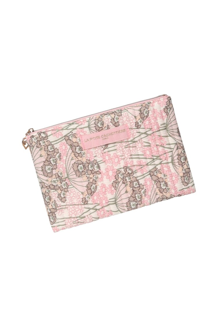 Lizzie Flower Pouch / Pink & Taupe