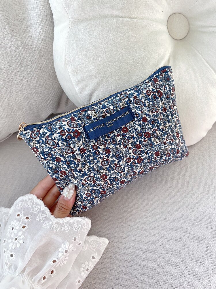 Lizzie Flower Pouch / Rose Pink & Green