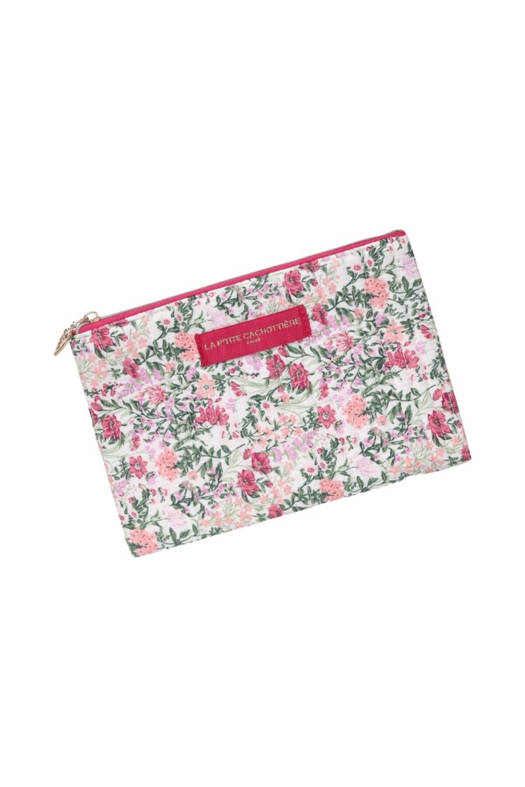 Lizzie Flower Pouch / Rose Pink & Green