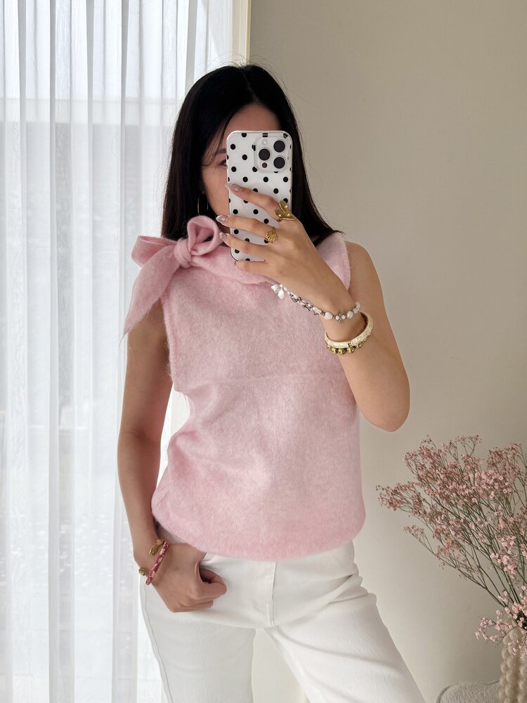 Angelina Bow Gilet Sweater / Light Pink