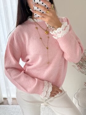 Luisa Embroidery Knit Sweater / Light Pink