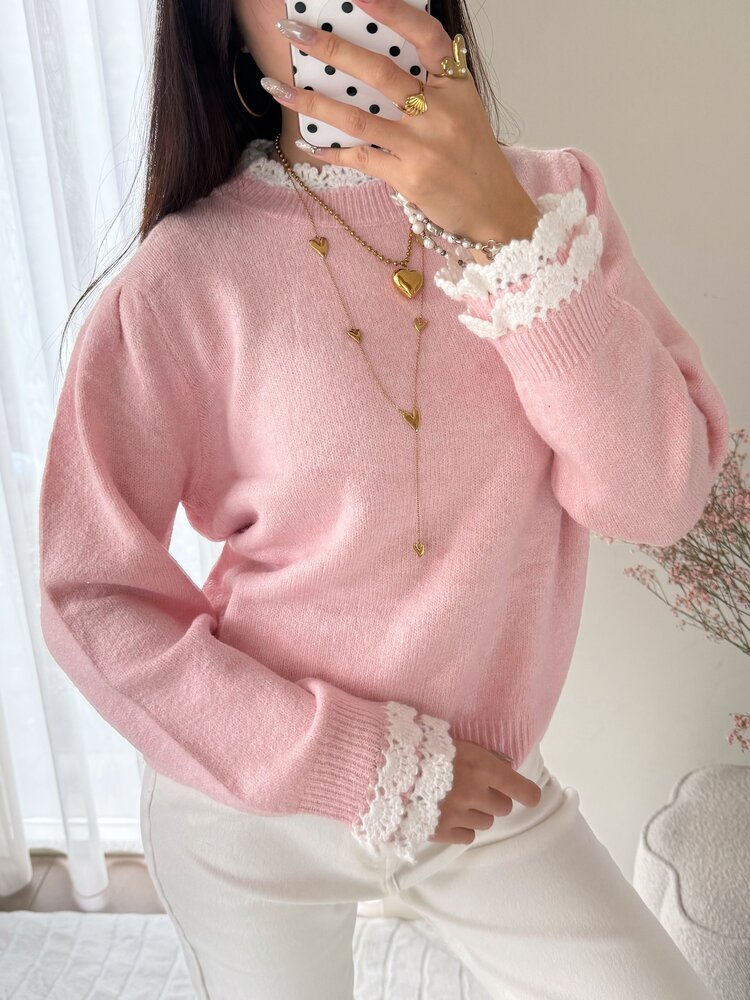 Luisa Embroidery Knit Sweater / Light Pink