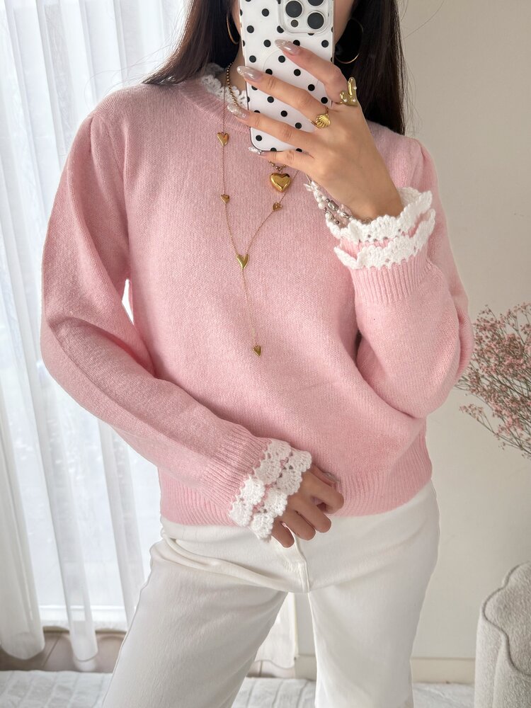 Luisa Embroidery Knit Sweater / Light Pink