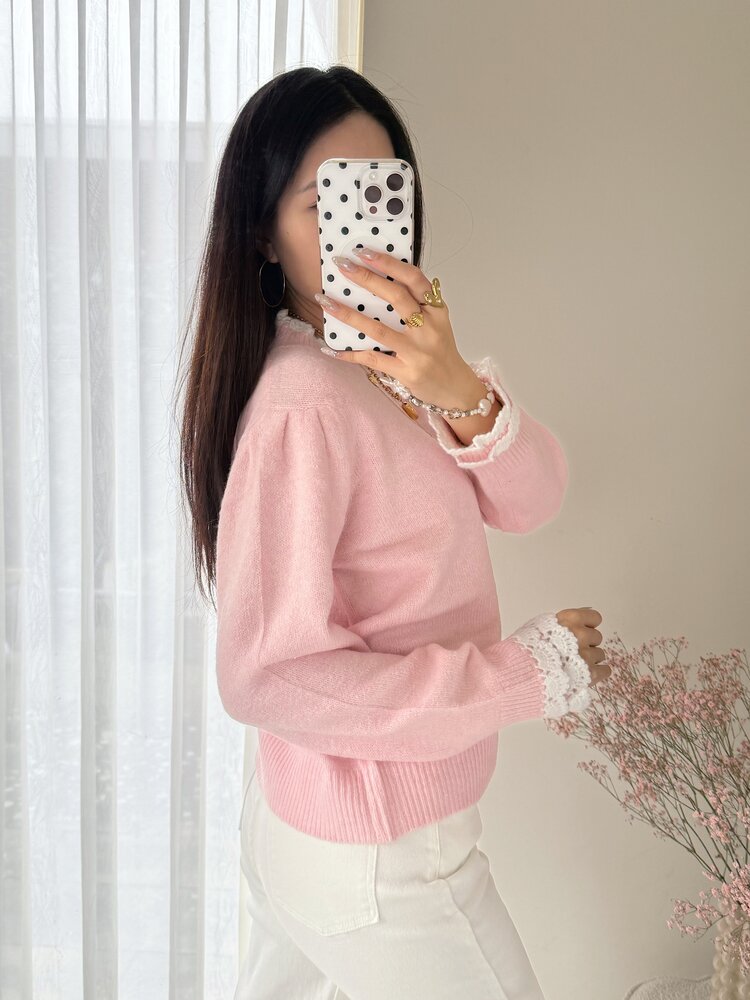 Luisa Embroidery Knit Sweater / Light Pink