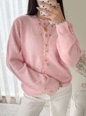 Luana Scallop Trim Cardigan / Pink