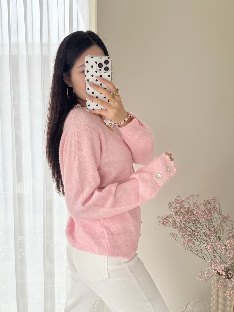 Luana Scallop Trim Cardigan / Pink