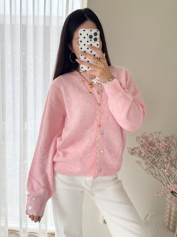 Luana Scallop Trim Cardigan / Pink