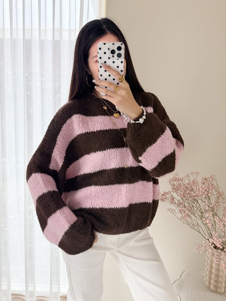 Lucia Oversized Striped Sweater / Brown & Pink